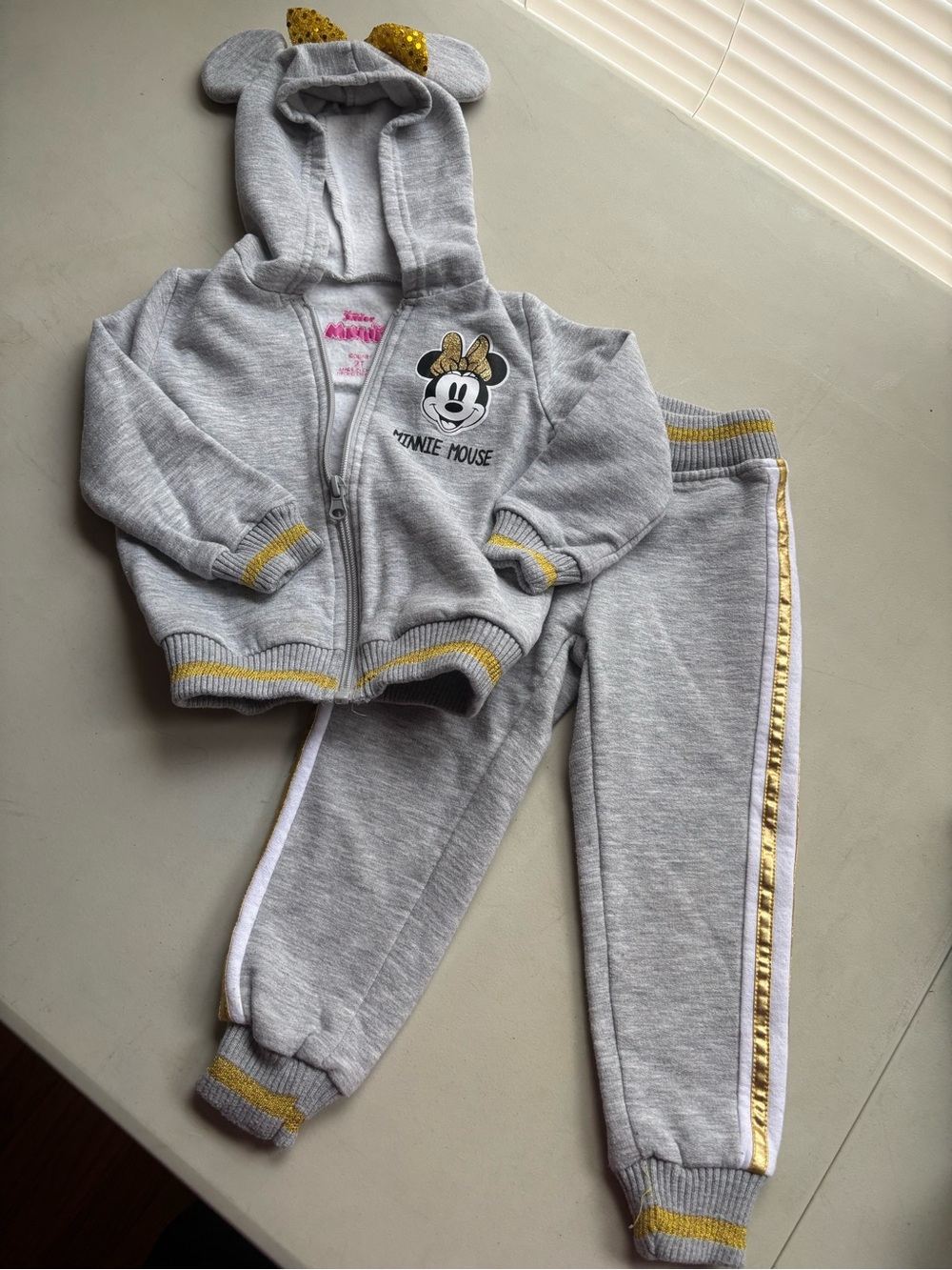Disney Grey Minnie Mouse Hooded Jogger Set with Gold Accents